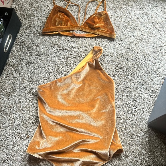 Gold Velour Bodysuit + Bralette - Picture 2 of 9